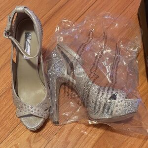 Inc International Glitter Rhinestone Platform Peep-Toe Heels w/Ankle Strap